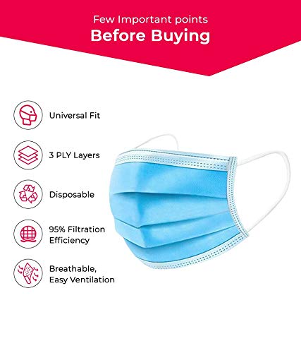 Lexbax 3ply Protective Surgical Face Mask Face Mask pack of 100pc