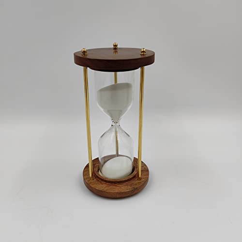 Lexbax sand timer with wooden frame 5 min timing sand color white brass piller
