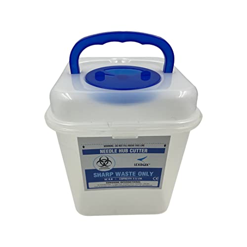 Lexbax Needle Cum Syringe Hub Destroyer injection cutter 2.5 litre capacity with sharpe container stainless steel frame syringe hub cutter with Handle press pack of 1