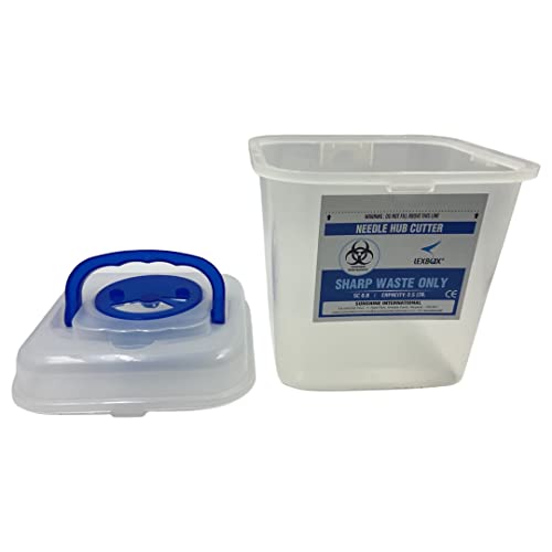 Lexbax Needle Cum Syringe Hub Destroyer injection cutter 2.5 litre capacity with sharpe container stainless steel frame syringe hub cutter with Handle press pack of 1